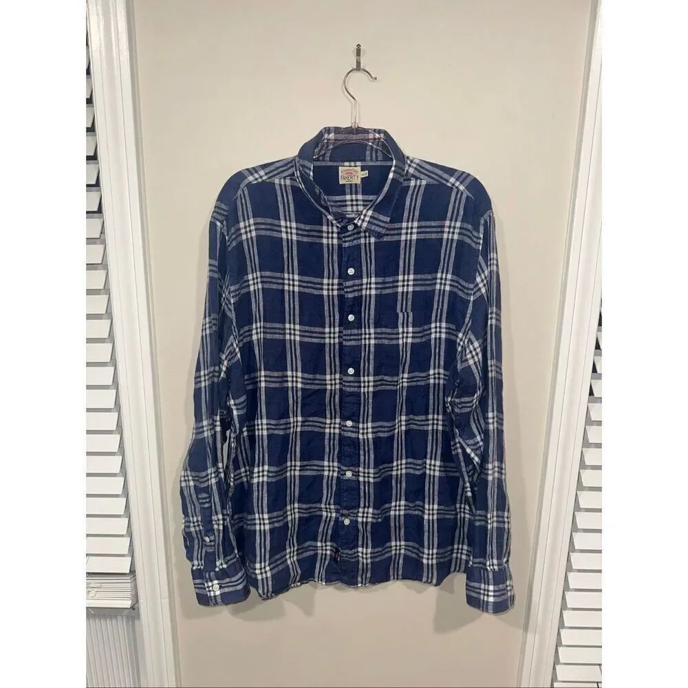 Faherty XXL Mens Blue Plaid Lightweight Long Sleeve Button Up